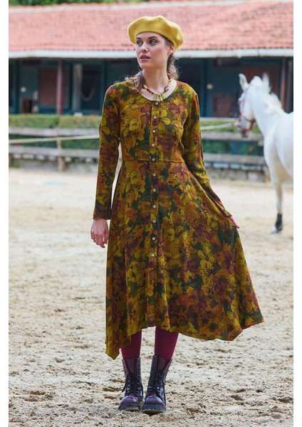 Desenli Uzun Kollu Asimetrik Kesim Kışlık Kadın Elbise fırsatları