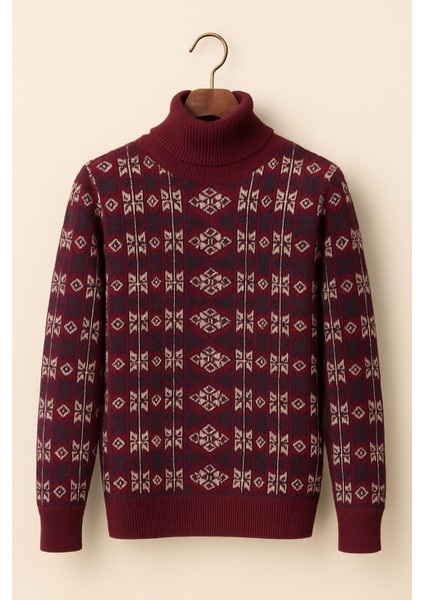 Chaba Desenli Boğazlı Kalın Kazak Tam Balıkçı Erkek Kışlık Triko