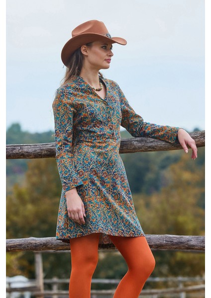 Hakim Yaka Düğme Detaylı Bağlamalı Uzun Kollu Elbise fiyatları