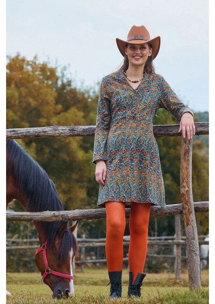 Hakim Yaka Düğme Detaylı Bağlamalı Uzun Kollu Elbise fırsatları