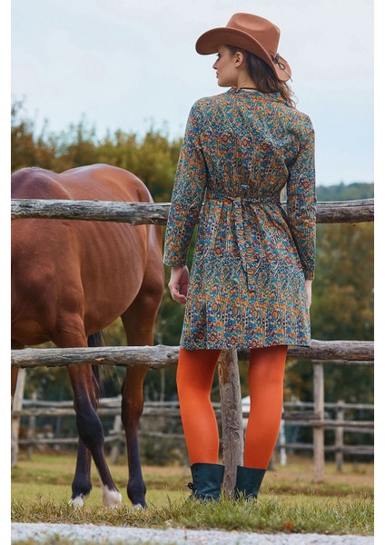 Hakim Yaka Düğme Detaylı Bağlamalı Uzun Kollu Elbise indirimleri