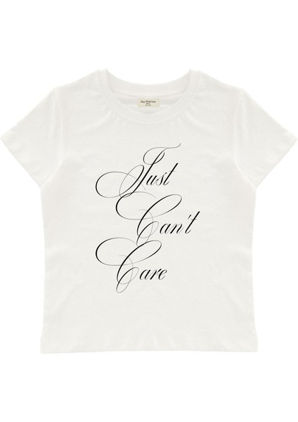 Can't Care Baskılı Baby Tee Crop Top