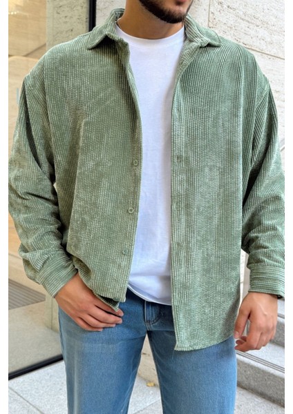 Yotau Erkek Oversize Fit Kadife Uzun Kollu Gömlek Ceket