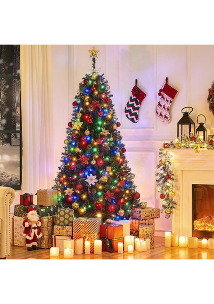 210 cm Yılbaşı Ağacı 720 Gür Dallı Metal Gövde Metal Ayak 100 Süs Hediyeli