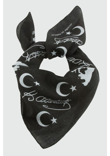 Zengezur Ay Yıldız Atatürk Desenli Bandana 50X50-SIYAH