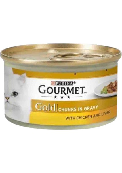 Elit Gourmet Gold Tavuk ve Ciğer Parça Et Soslu Yetişkin Kedi Konservesi 85GR
