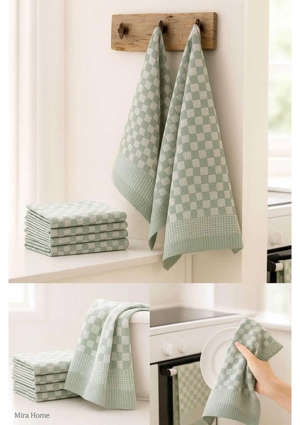 10 Lu Dama Desenli Mutfak Kurulama Bezi 50X70 cm Yeşil