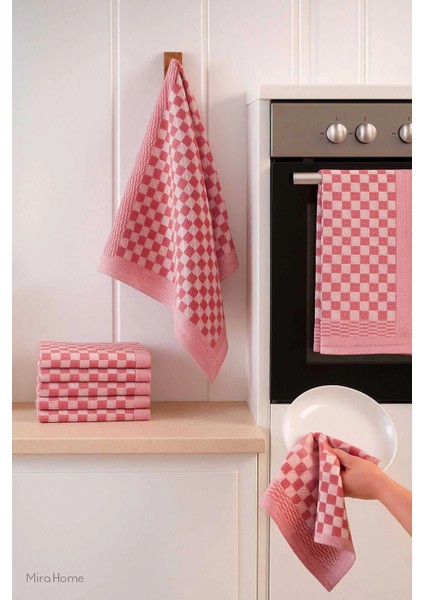 10 Lu Dama Desenli Mutfak Kurulama Bezi 50X70 cm Kırmızı