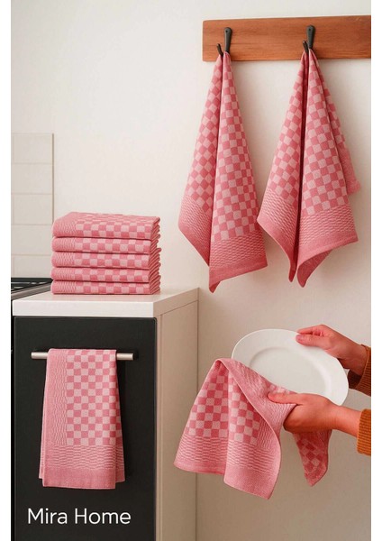 10 Lu Dama Desenli Mutfak Kurulama Bezi 50X70 cm Kırmızı fiyatları