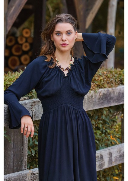 Yakası Lastikli Ispanyol Kol Kışlık Elbise fiyatları