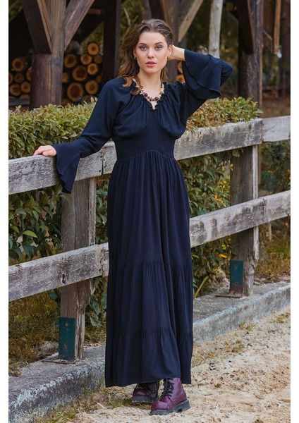 Yakası Lastikli Ispanyol Kol Kışlık Elbise modelleri