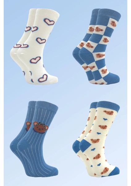 Kadın Çok Renkli Pamuklu Soket Çorap 4'lu Paket