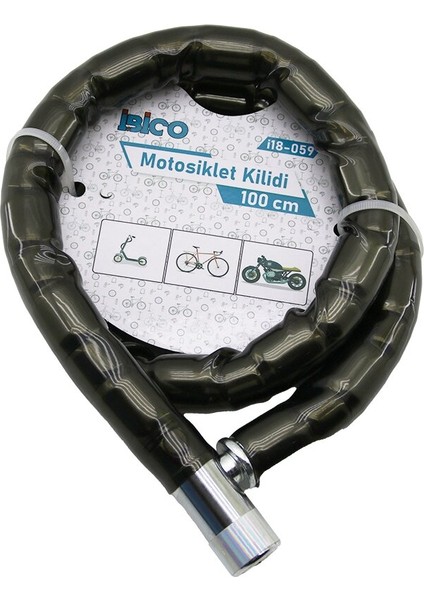 Tüp Anahtarlı Metal Kafa Çelik Motor - Bisiklet Kilit Silindirik Spiral Kilit Siyah Kılıf 22MM x 100CM (5313)