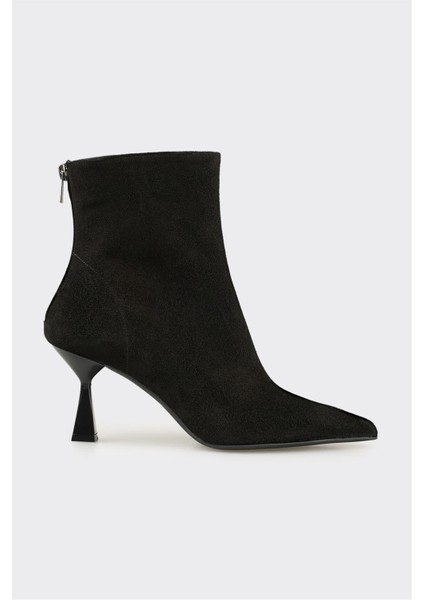 Siyah Deri Kadın Klasik Bot