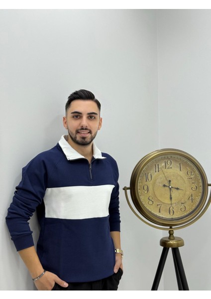 Erkek Yeni Sezon Parçalı Regular Kalıp Fermuarlı Sweatshirt Tüylenme Renk Solması Yapmaz fiyatları