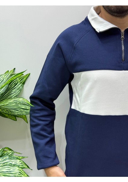 Erkek Yeni Sezon Parçalı Regular Kalıp Fermuarlı Sweatshirt Tüylenme Renk Solması Yapmaz modelleri