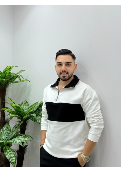 Erkek Yeni Sezon Parçalı Regular Kalıp Fermuarlı Sweatshirt Tüylenme Renk Solması Yapmaz fiyatları