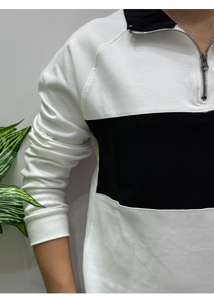 Erkek Yeni Sezon Parçalı Regular Kalıp Fermuarlı Sweatshirt Tüylenme Renk Solması Yapmaz modelleri