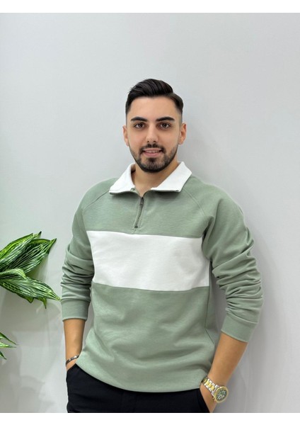 Erkek Yeni Sezon Parçalı Regular Kalıp Fermuarlı Sweatshirt Tüylenme Renk Solması Yapmaz fiyatları