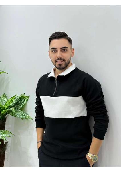 Erkek Yeni Sezon Parçalı Regular Kalıp Fermuarlı Sweatshirt Tüylenme Renk Solması Yapmaz fiyatları