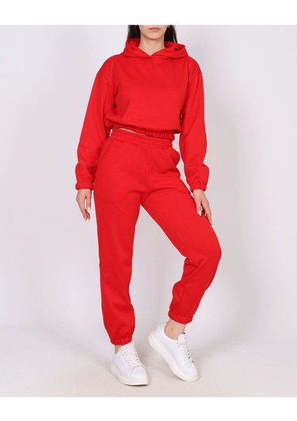 3 Iplik Crop Sweatshirt ve Pantolon Eşofman Takımı Normal ve Büyük Beden