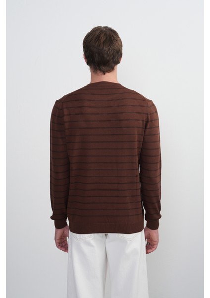 Erkek Çizgili Bisiklet Yaka Salaş Kahve Sweatshirt fırsatları