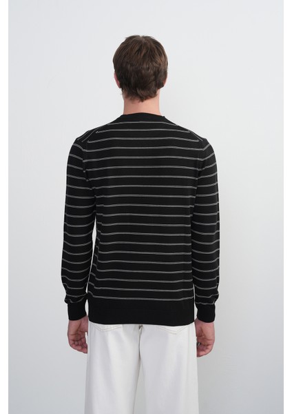 Erkek Çizgili Bisiklet Yaka Salaş Siyah Sweatshirt modelleri