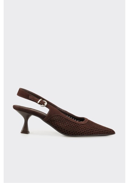 Kahve Deri Kadın Topuklu Ayakkabı