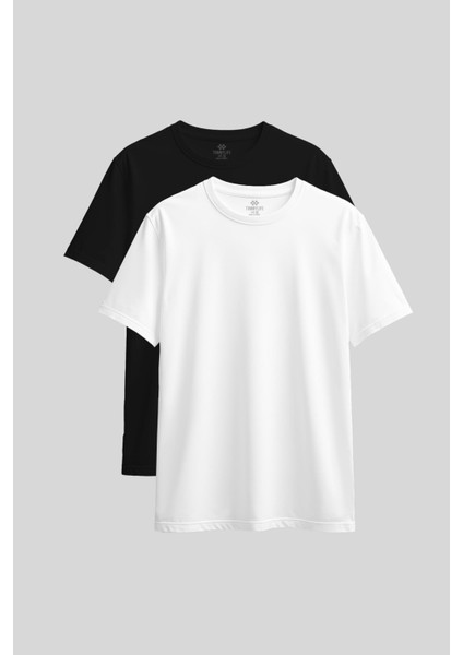 Standart Fit Basic O Yaka 2li Paket Siyah-Beyaz Kadın T-Shirt - 97311