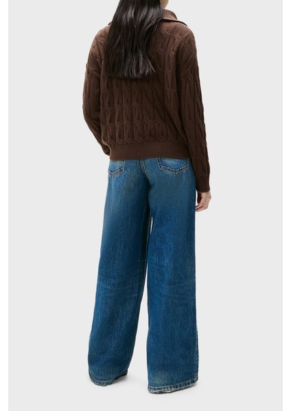 % 100 Yün Relaxed Fit Yarım Fermuarlı Dik Yaka Örgü Kazak Bayan Kazak WW0WW46425 Gv0 modelleri