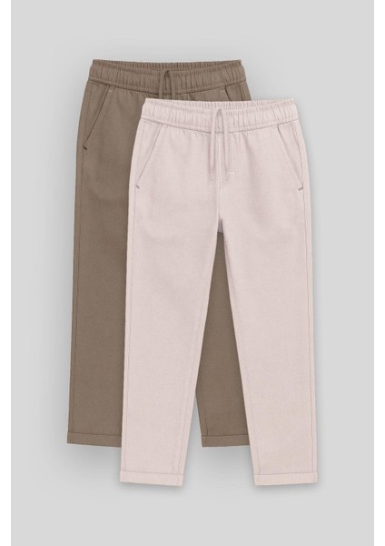 Standart Fit 2li Paket Camel-Taş Erkek Çocuk Chino Pantolon - 11272