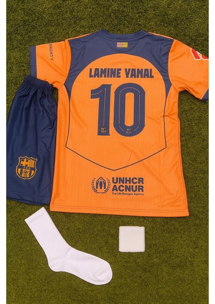 Turuncu Renk Barça 2025-2026 Sezon L.yamal 10 Numara Çocuk Forma+Şort+Çorap Set
