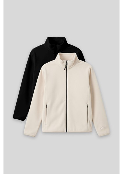 Standart Fit 2li Paket Siyah-Bej Kız Çocuk Polar Sweatshirt - 75154