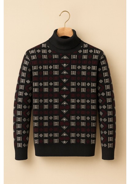 Kurgan Desenli Tam Boğazlı Kalın Kazak Erkek Kışlık Triko