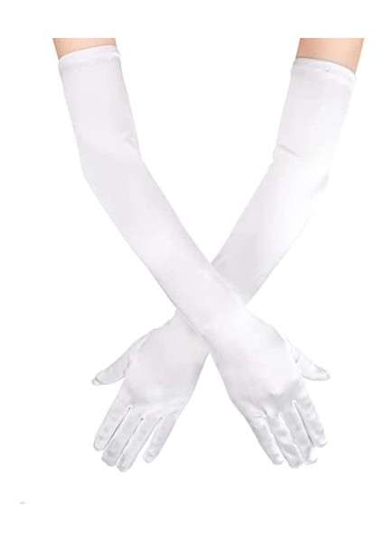 Beyaz Renk Dirseğe Kadar Uzun Kumaş Eldiven 40 cm (4887) fiyatları