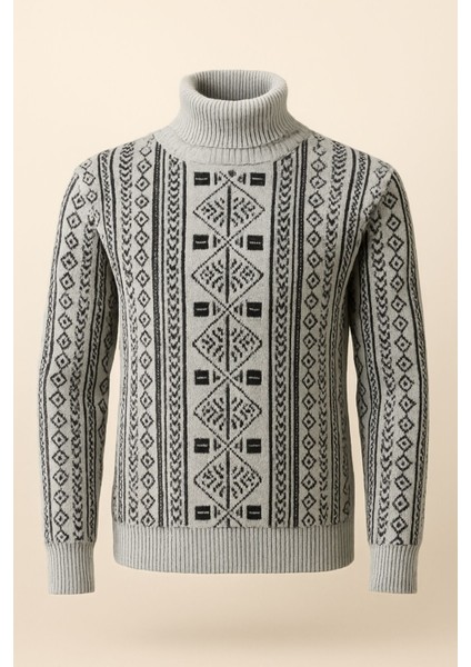 Moba Desenli Gri Boğazlı Kalın Kazak Erkek Kışlık Triko fiyatları