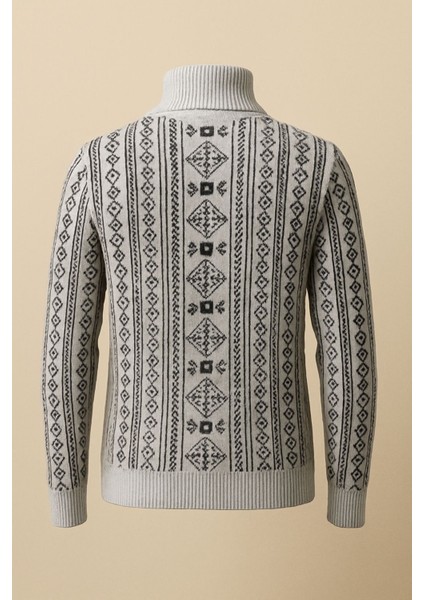 Moba Desenli Gri Boğazlı Kalın Kazak Erkek Kışlık Triko modelleri