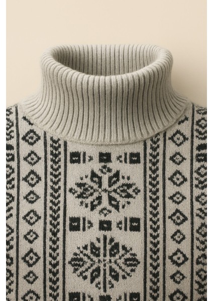 Moba Desenli Gri Boğazlı Kalın Kazak Erkek Kışlık Triko indirimleri