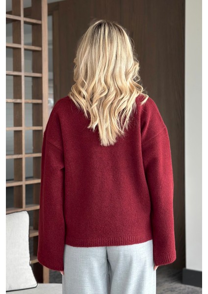 Bordo Bisiklet Yaka Kazak - 04621 fırsatları