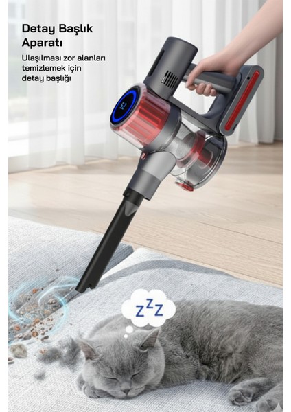 Dikey Kablosuz Şarjlı LED Aydınlatmalı Elektrikli Süpürge, Siyah Renk fırsatları