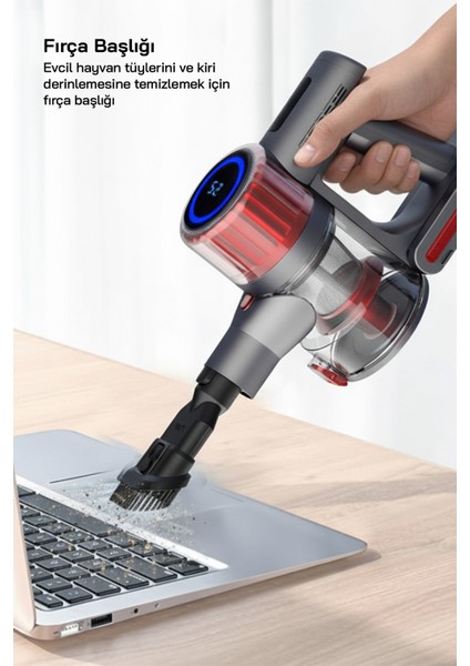 Dikey Kablosuz Şarjlı LED Aydınlatmalı Elektrikli Süpürge, Siyah Renk indirimleri