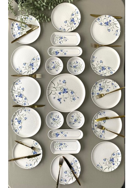 Çiğdem Blue Model 12 Kişilik 21 Parça Kahvaltı Takımı Kahvaltı Seti[ Mavi 12]