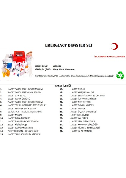 Büyük Boy Acil Afet Seti Deprem Yardım Seti (5313) modelleri