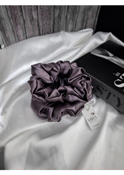 2'li Lüks Kadın Saten Toka - Tozlu Orkide - Lastik Model Scrunchie - Anne Kız Kombini indirimleri