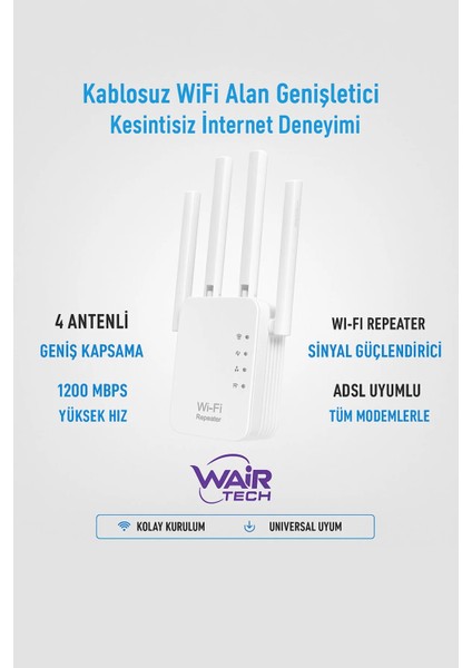 4 Antenli Tekrarlayıcı Wıfı Repeater Adsl Yükseltici 1200 Mbps Güçlendirici Tekrarlayıcı fiyatları