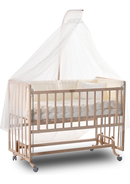 Comfymax Sallanır Anne Yanı Doğal Ahşap Beşik ve Uyku Seti - 60X120 cm