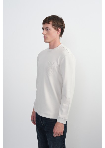 Erkek Desenli Bisiklet Yaka Bol Krem Sweatshirt indirimleri