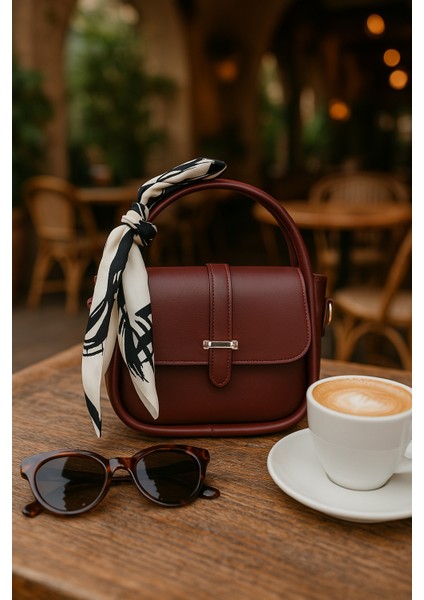 Kadın Gold Aksesuar Detaylı Ayarlanabilir Askılı Fular Hediyeli El Omuz ve Çapraz Çanta Milan