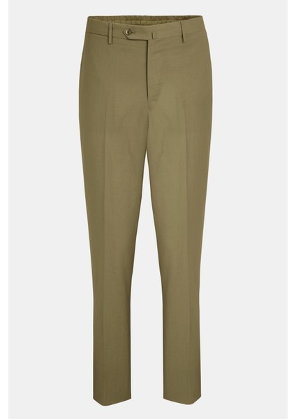 Erkek Yeşil Slim Fit Elastik Bel Bantlı Büzgü Ipli Pantolon
