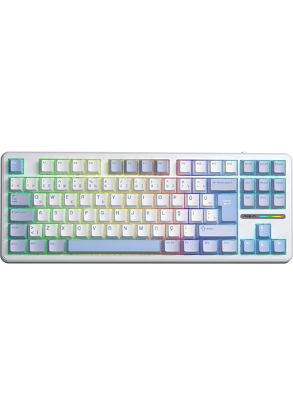 F87 Pro Mekanik Rgb Tkl Graywood V4 Switch Kablosuz Makrolu Hot Swap Türkçe Q Klavye Buz Mavisi